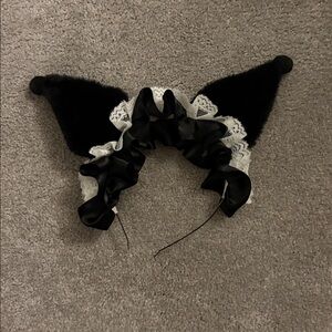 Black and White Kawaii Sanrio Kuromi Cosplay Lacy Cat Costume Headband